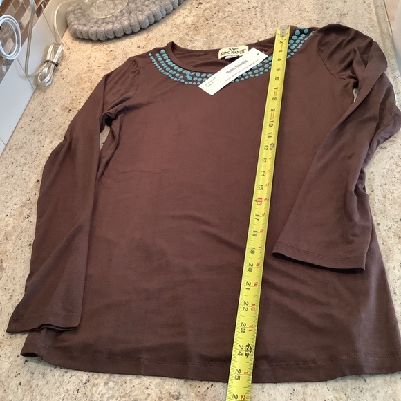 King Ranch Brown Top with Blue Gems Size Small NWT - Picture 6 of 6